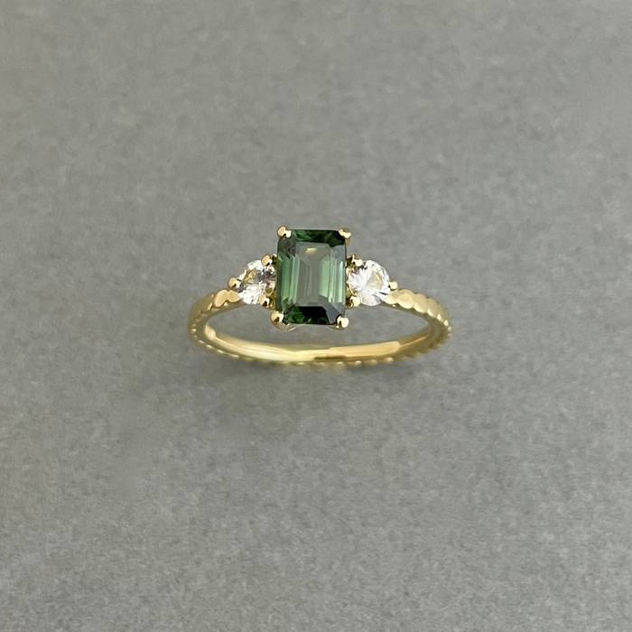 Green Sapphire Trilogy Ring